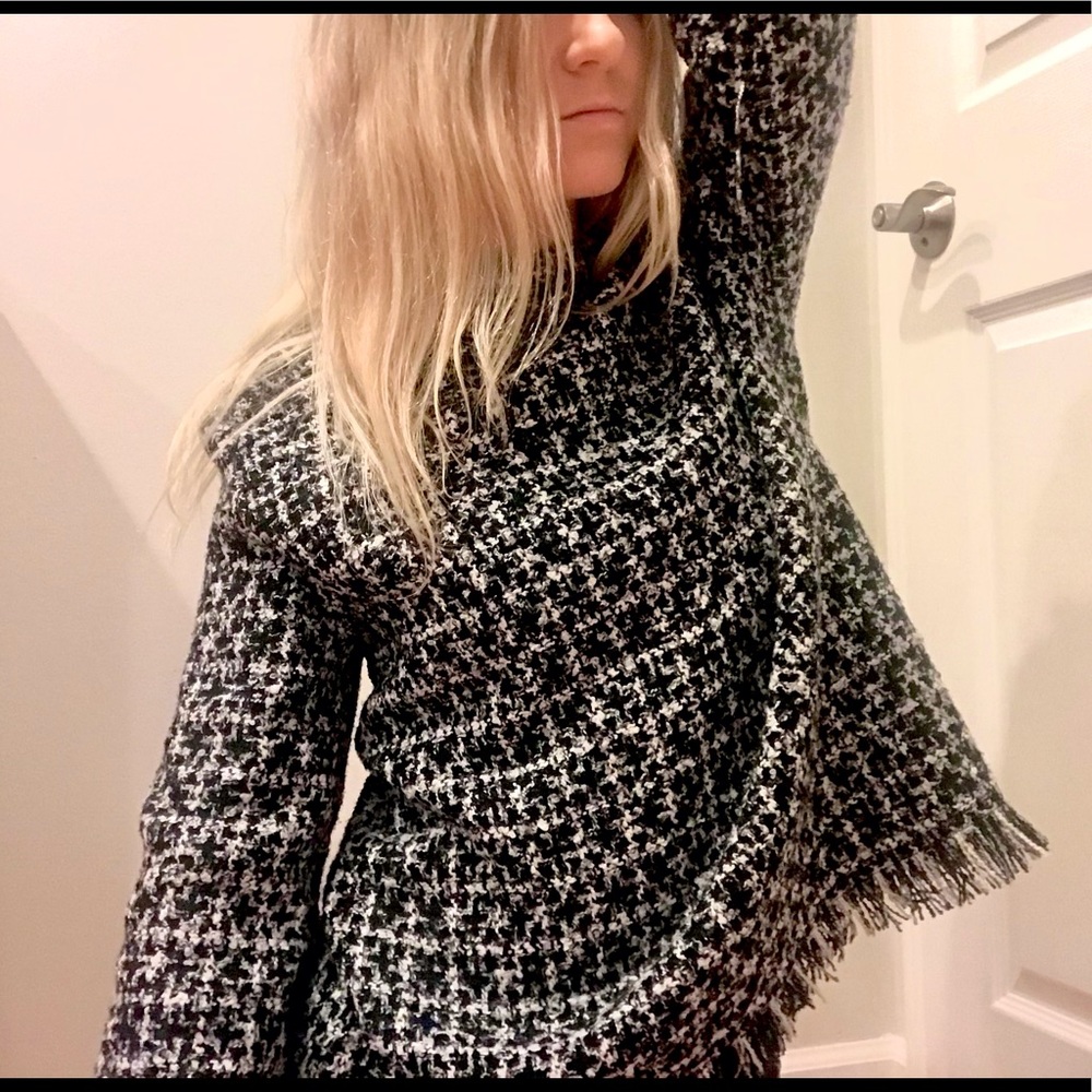 Zara black and white fringed sweater